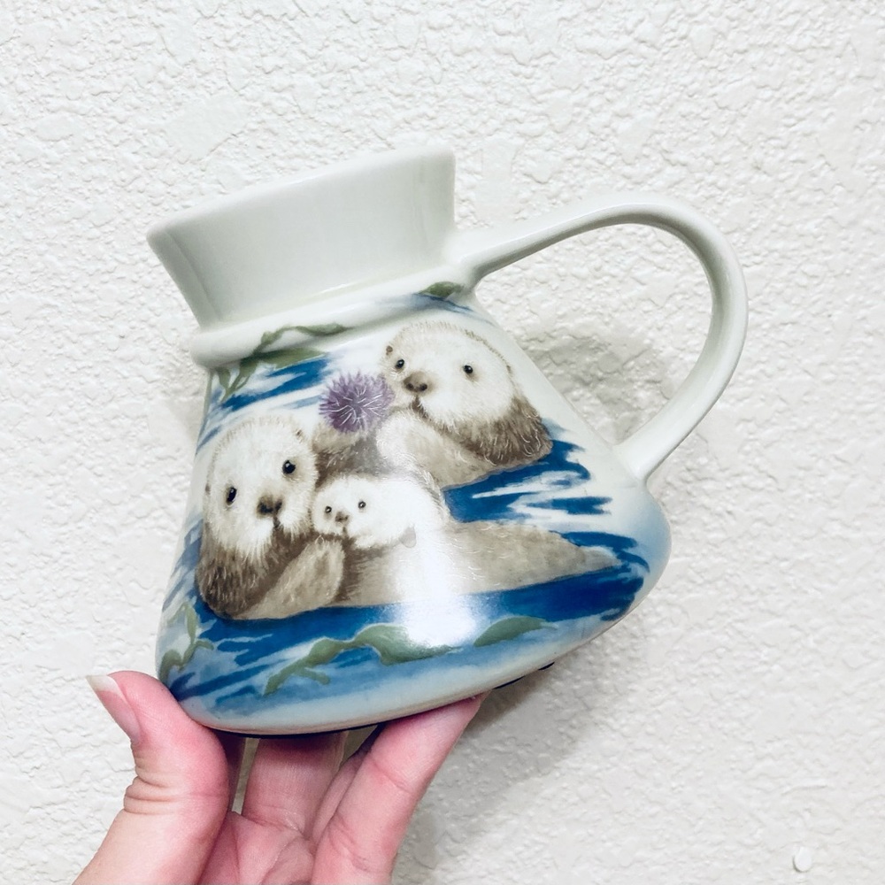 Vintage Otagiri Sea Otters Travel Mug Vase Ceramic Hand Painted Japan decor
